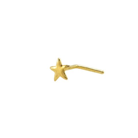 Star Nose Stud 22G 14k Yellow Gold 3mm L Shaped Curved Nose Pin - Jewelryland.com
