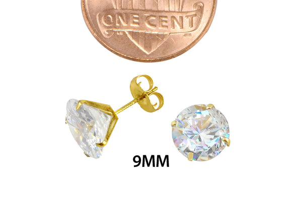 14k Yellow Gold Round CZ Cubic Zirconia Stud Earrings - Jewelryland.com