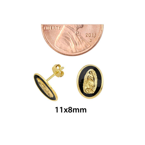 10k Yellow Gold Guadalupe Black Oval Medallion Stud Earrings 11x8 - Jewelryland.com