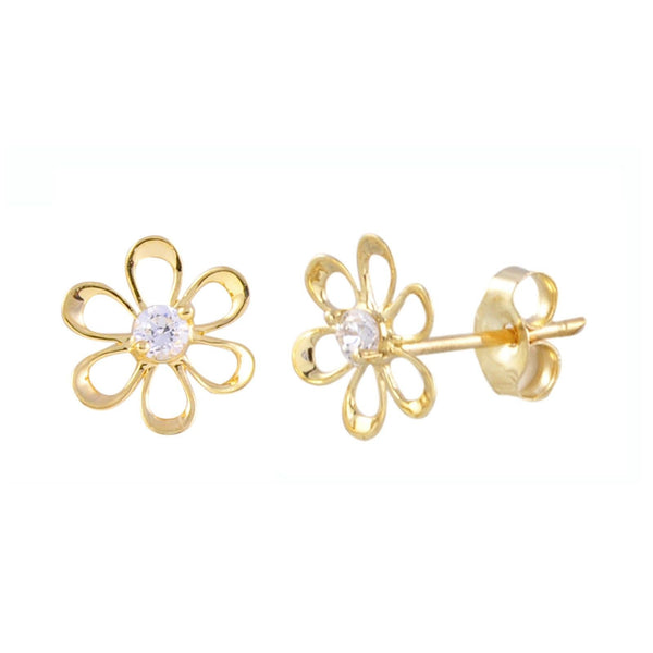 14k Yellow Gold Daisy Flower Stud Earrings 7mm CZ - Jewelryland.com