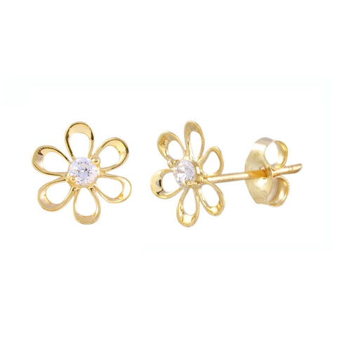 14k Yellow Gold Daisy Flower Stud Earrings 7mm CZ - Jewelryland.com