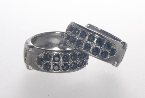 Sterling Silver Black Hoop Earrings 2 Row Cubic Zirconia 13mm x 5mm - Jewelryland.com