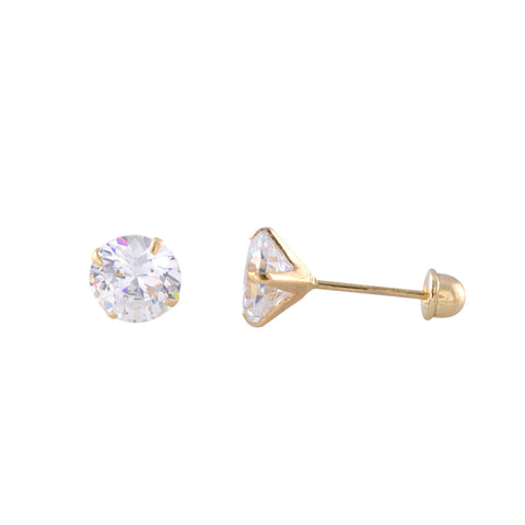 10k Yellow Gold Handmade Sculpted CZ Stud Earrings Round 4 Prong Martini Setting - Jewelryland.com
