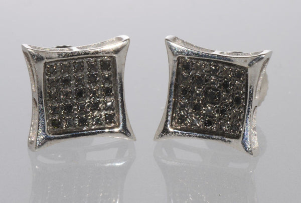 Black Diamond Stud Earrings .10 ct Sterling Silver Kite Shaped with Screw Backs - Jewelryland.com