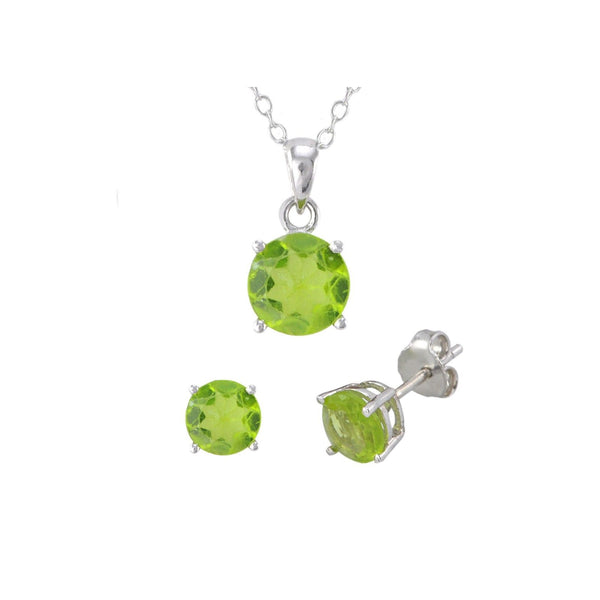 925 Sterling Silver Peridot Gemstone Pendant Necklace and Earrings Set - Jewelryland.com