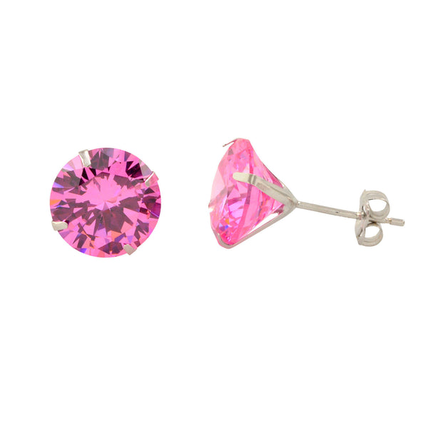 14k White Gold Pink CZ Earrings Round Cubic Zirconia October Birthstone Studs - Jewelryland.com