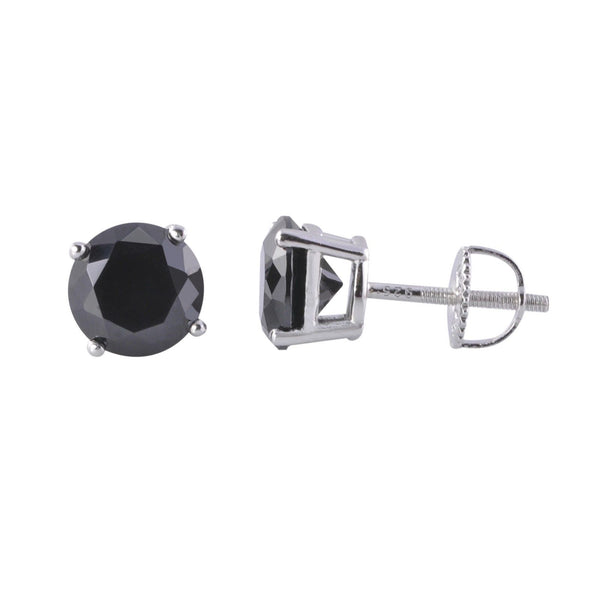 925 Sterling Silver Round Black CZ Stud Earrings Screwback Basket - Jewelryland.com