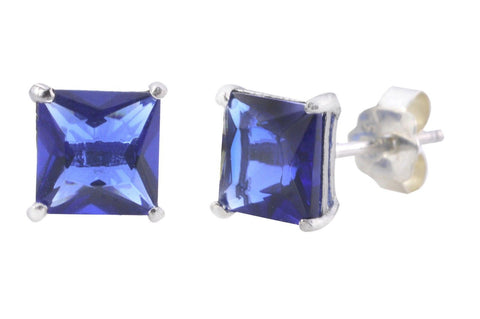 Sapphire CZ Stud Earrings Square Basket Set 925 Silver - Jewelryland.com