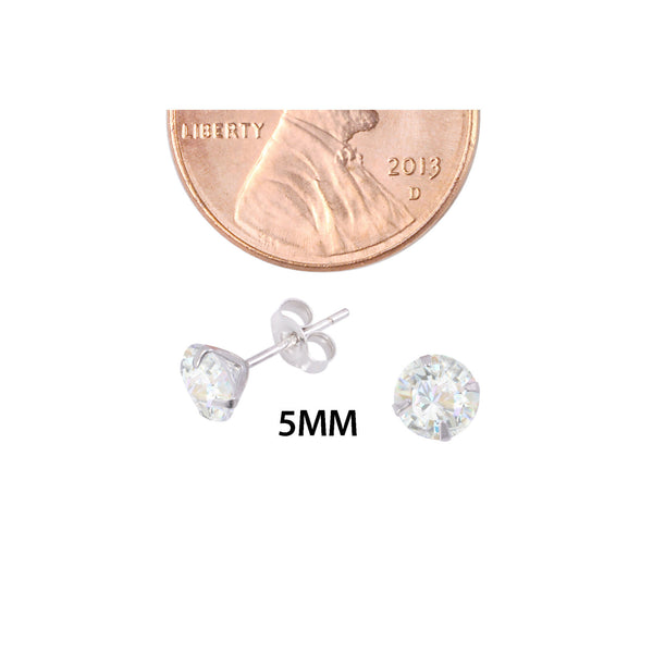 10k White Gold Earrings Round Clear CZ Prong Set Cubic Zirconia Studs Pushbacks - Jewelryland.com