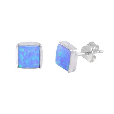 Sterling Silver 7mm Square Opal Gemstone Stud Earrings Periwinkle Green - Jewelryland.com