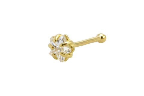 Nose Stud 22G 4mm Sculpted White CZ Star Prong Set 14k Yellow Gold Nose Bone - Jewelryland.com