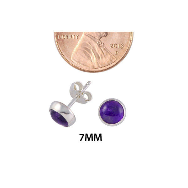 Amethyst Gemstone Stud Earrings .925 Sterling Silver 7mm Round - Jewelryland.com