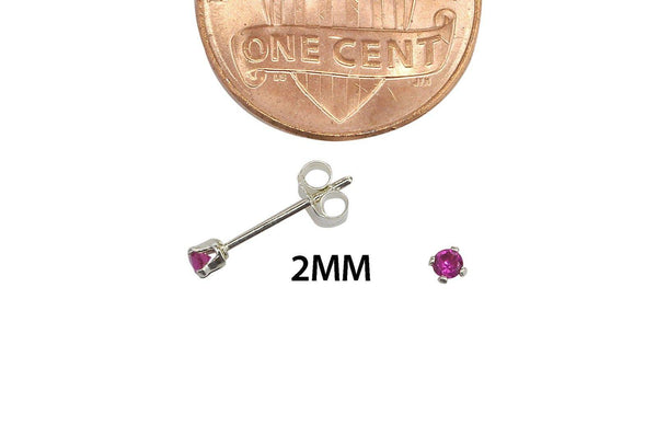 Red Earrings Ruby CZ July Birthstone Studs Round Prong Cubic Zirconia 925 Silver - Jewelryland.com