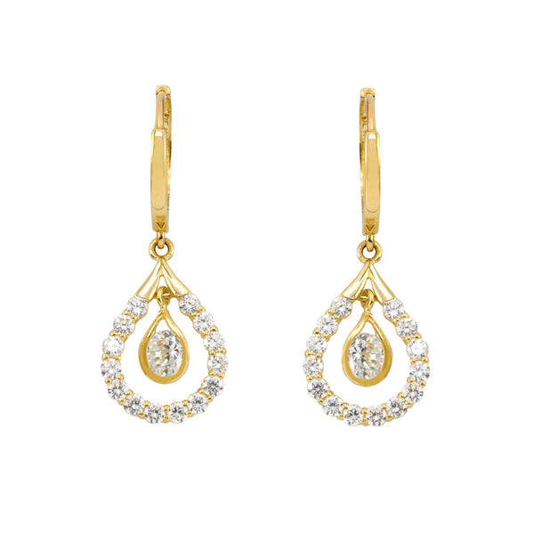 10k Yellow Gold Huggie Hoop Earrings Cubic Zirconia Open CZ Teardrop Dangle - Jewelryland.com