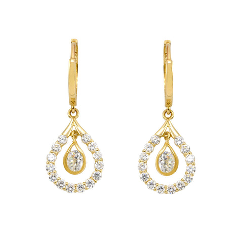 10k Yellow Gold Huggie Hoop Earrings Cubic Zirconia Open CZ Teardrop Dangle - Jewelryland.com