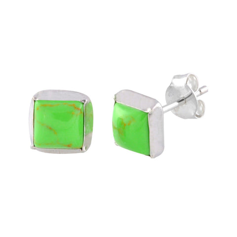 Green Gaspeite Stud Earrings 7mm Square Sterling Silver - Jewelryland.com