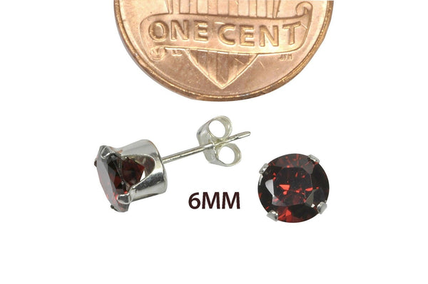Sterling Silver Garnet Red CZ Birthstone Stud Earrings - Jewelryland.com