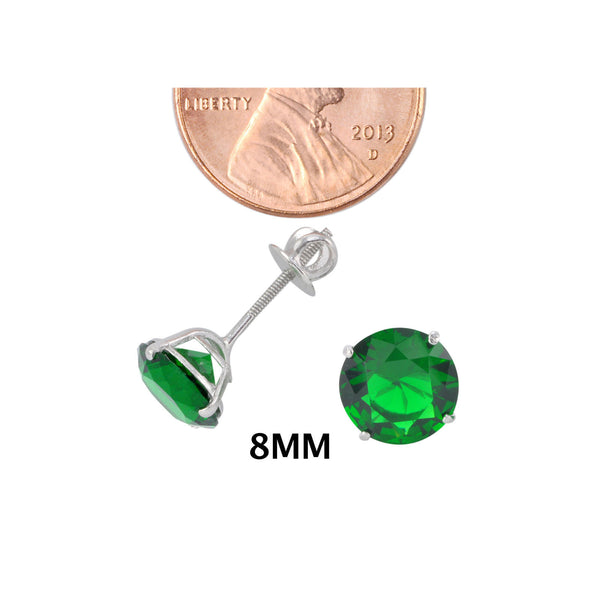 Sterling Silver Stud Earrings Round Green CZ Screwbacks - Jewelryland.com