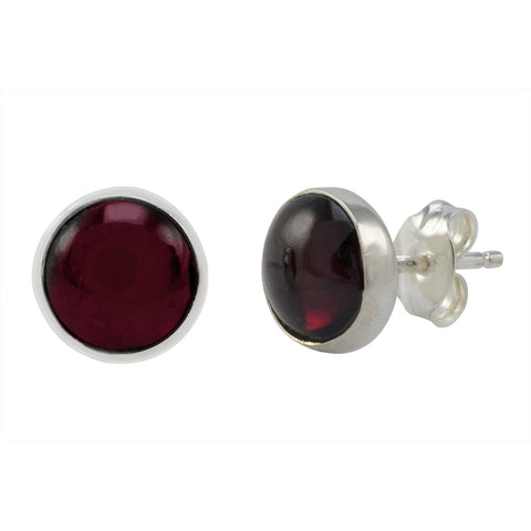 925 Sterling Silver Red Garnet Earrings Gemstone Studs 9mm Round - Jewelryland.com