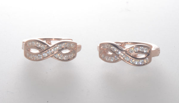 Sterling Silver Infinity CZ Huggie Hoop Earrings Rose Gold Plated - Jewelryland.com