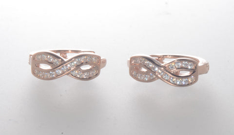 Sterling Silver Infinity CZ Huggie Hoop Earrings Rose Gold Plated - Jewelryland.com