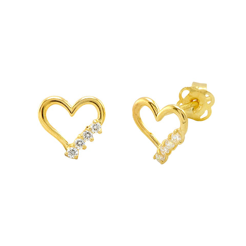 10k Yellow Gold Petite Open Heart Stud Earrings Cubic Zirconia 7mm x 8mm - Jewelryland.com
