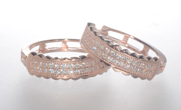 Sterling Silver Micropave CZ Huggie Hoop Earrings Rose Gold Plated 17mm x 5mm - Jewelryland.com