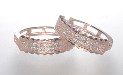 Sterling Silver Micropave CZ Huggie Hoop Earrings Rose Gold Plated 17mm x 5mm - Jewelryland.com