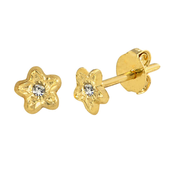 10k Yellow Gold Tiny Flower CZ Stud Earrings Cubic Zirconia  - 4mm - Jewelryland.com