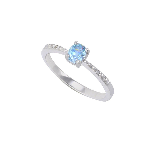Sterling Silver .01ct Genuine Diamond Ring with Blue Topaz Stone Rectangle 5x4mm - Jewelryland.com