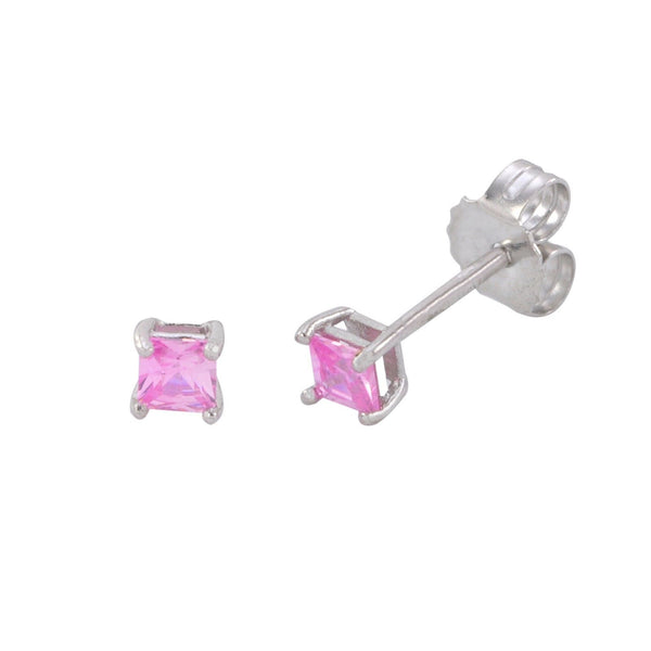 Square Pink CZ October Birthstone Stud Earrings .925 Sterling Silver Basket Set - Jewelryland.com