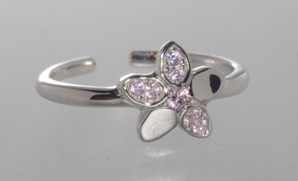 925 Sterling Silver Flower Toe Ring Pink CZ - Jewelryland.com