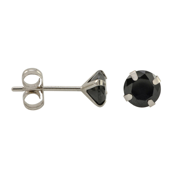 10k White Gold Black CZ Stud Earrings Cubic Zirconia Round Prong Set - Jewelryland.com