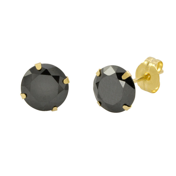 14k Yellow Gold Black Cubic Zirconia Stud Earrings Round CZ - Jewelryland.com