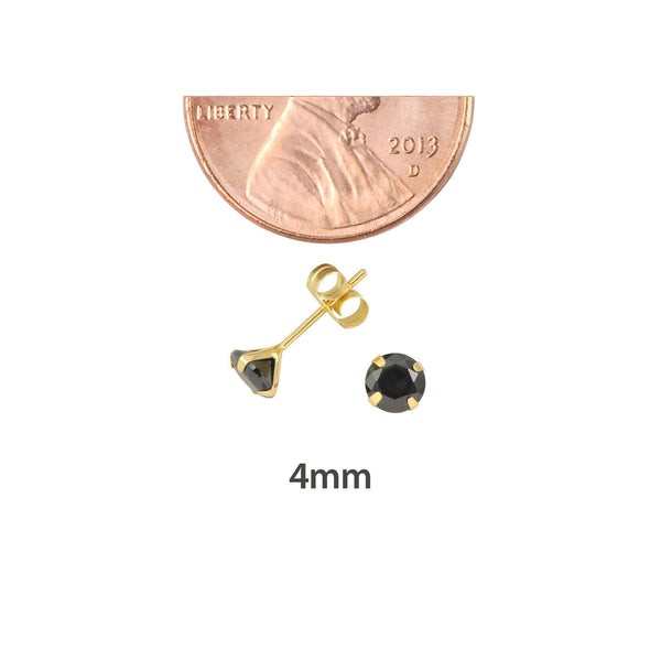 14k Yellow Gold Black Cubic Zirconia Stud Earrings Round CZ - Jewelryland.com