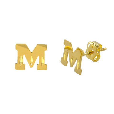 10k Yellow Gold Initial Earrings Letter M Laser Cut - Jewelryland.com