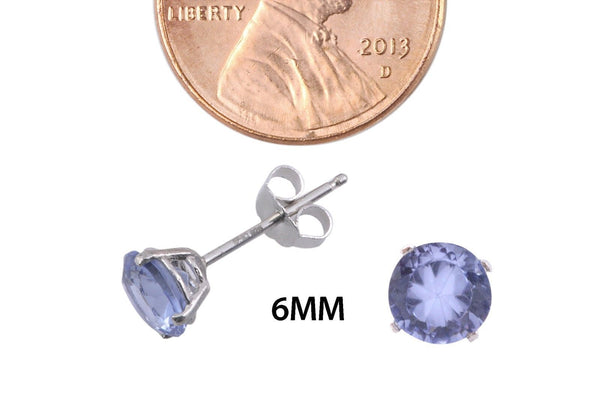 Round Lavender CZ Stud Earrings Sterling Silver BASKET - Jewelryland.com