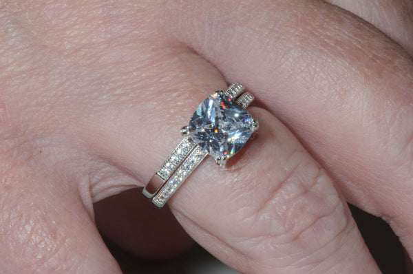 Sterling Silver Bridal Ring Set 2.5ct Cubic Zirconia Princess Cut CZ - Jewelryland.com