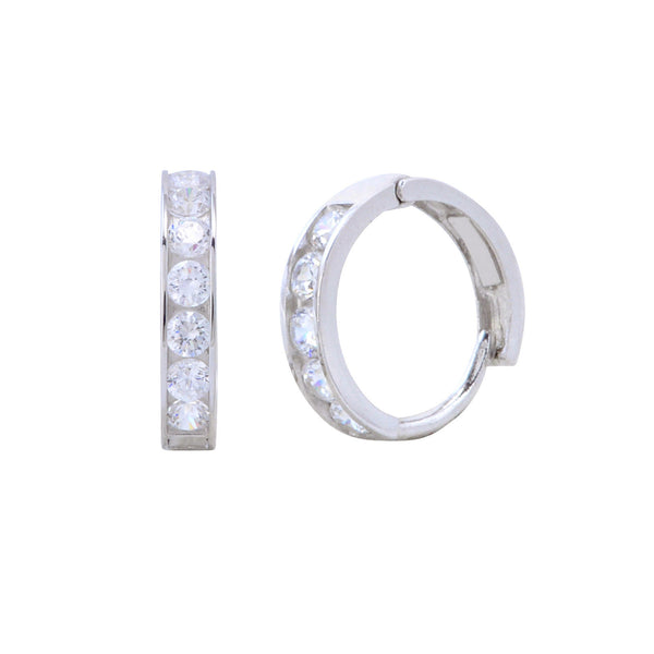 14k White Gold Small Huggie Hoop Earrings Clear CZ Cubic Zirconia 9mm x 2mm - Jewelryland.com