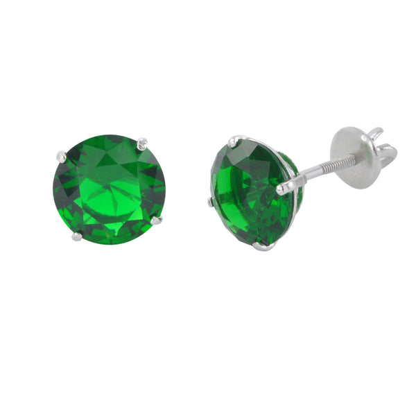 Sterling Silver Stud Earrings Round Green CZ Screwbacks - Jewelryland.com