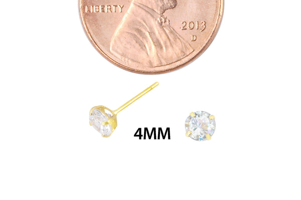 14k Yellow Gold Clear Round Basket Cubic Zirconia Stud Earrings Silicone Backs - Jewelryland.com
