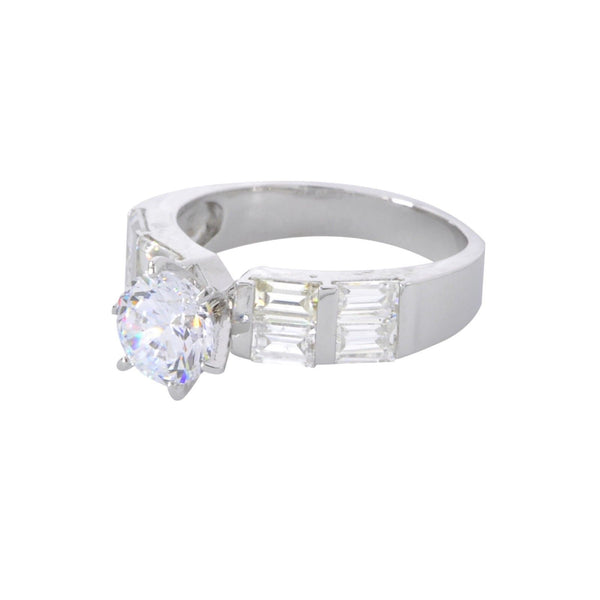 Sterling Silver 7mm Cubic Zirconia Round CZ Engagement Ring & 3mm Band Rhodium - Jewelryland.com