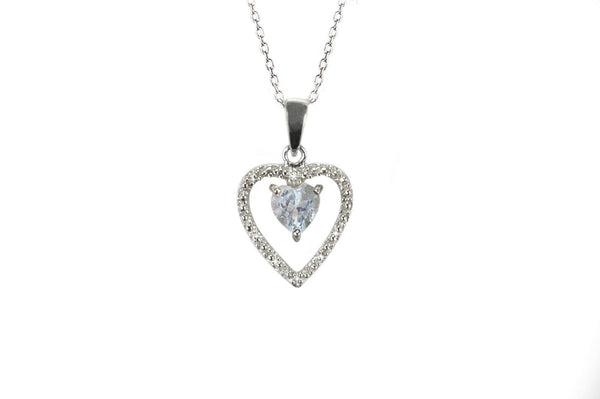 Sterling Silver White Topaz and .01 ct Diamond Heart Outline Necklace