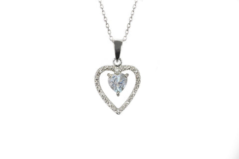 Sterling Silver White Topaz and .01 ct Diamond Heart Outline Necklace