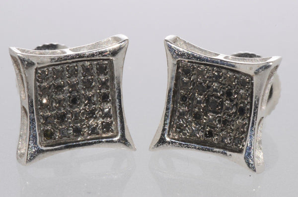Black Diamond Stud Earrings .10 ct Sterling Silver Kite Shaped with Screw Backs - Jewelryland.com