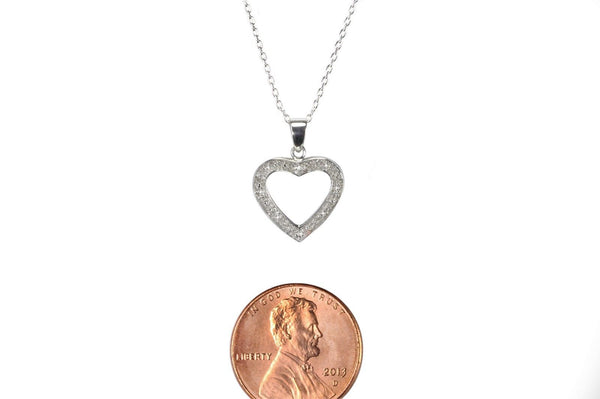 925 Sterling Silver .01ct Diamond 20 mm Open Heart Pendant Necklace - Jewelryland.com