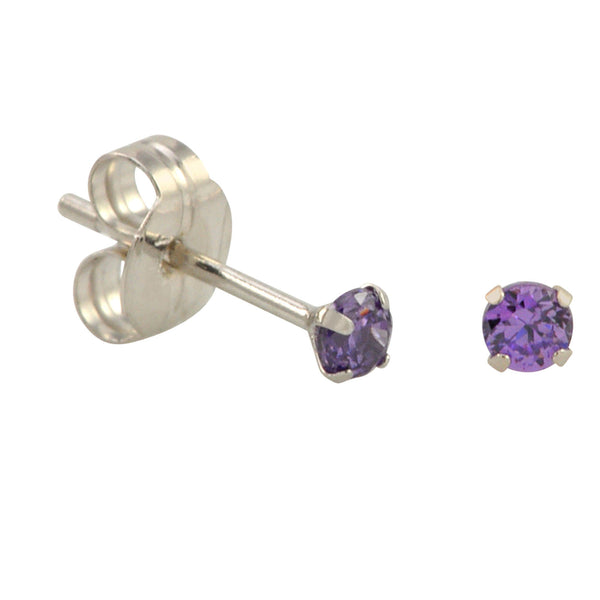 10k White Gold Purple CZ Stud Earrings Cubic Zirconia Round Prong Set - Jewelryland.com