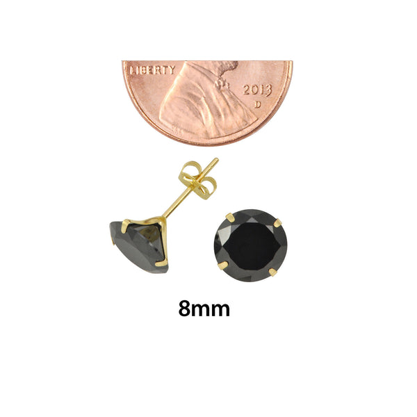 14k Yellow Gold Black Cubic Zirconia Stud Earrings Round CZ - Jewelryland.com