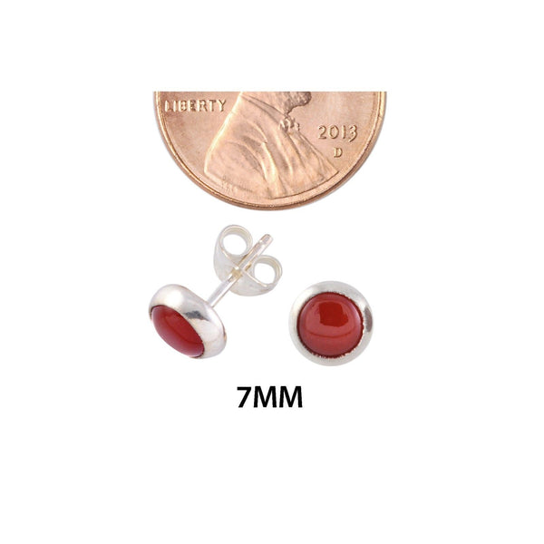 Carnelian Gemstone Stud Earrings .925 Sterling Silver 7mm Round - Jewelryland.com