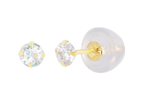 14k Yellow Gold Round CZ Cubic Zirconia Stud Earrings with Safety Silicone Backs - Jewelryland.com